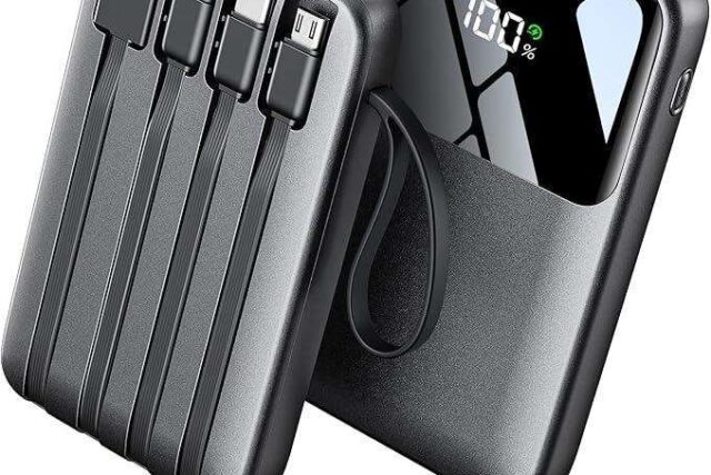 HELLEE 10000mAh Power Bank, 4 Built-in Cables